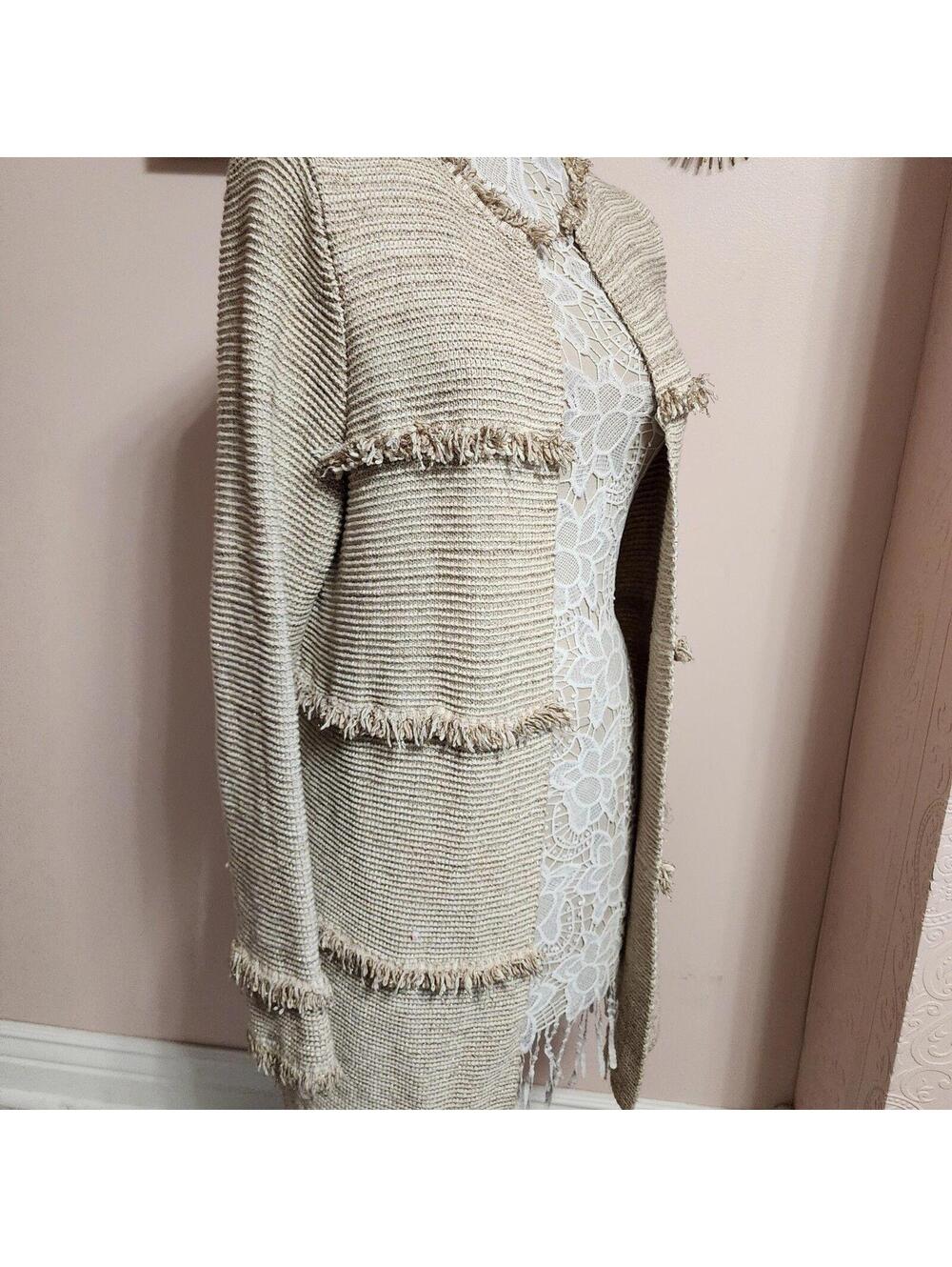 Chico's long open cardigan cream gold metallic fringe unique SWEATER 2